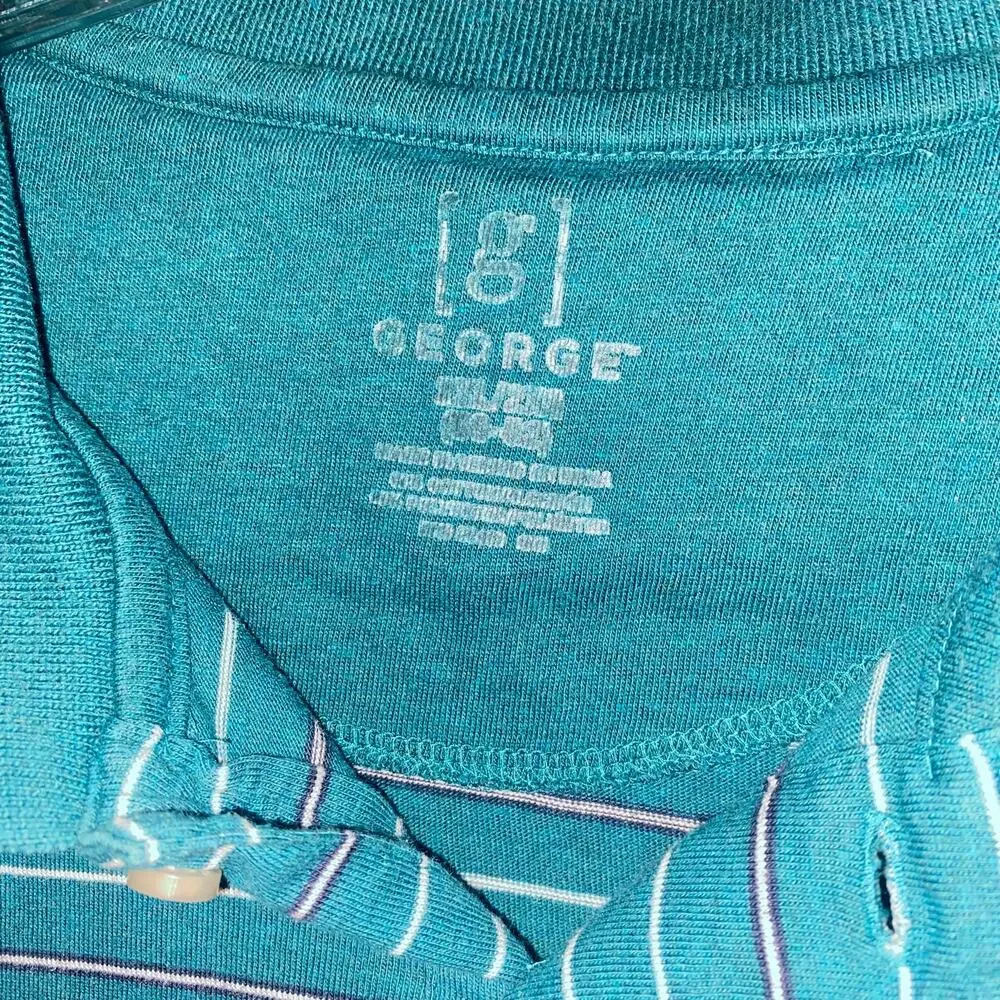 George Teal Blue Striped Short Sleeve Collared Polo Shirt Men's Size 2XL